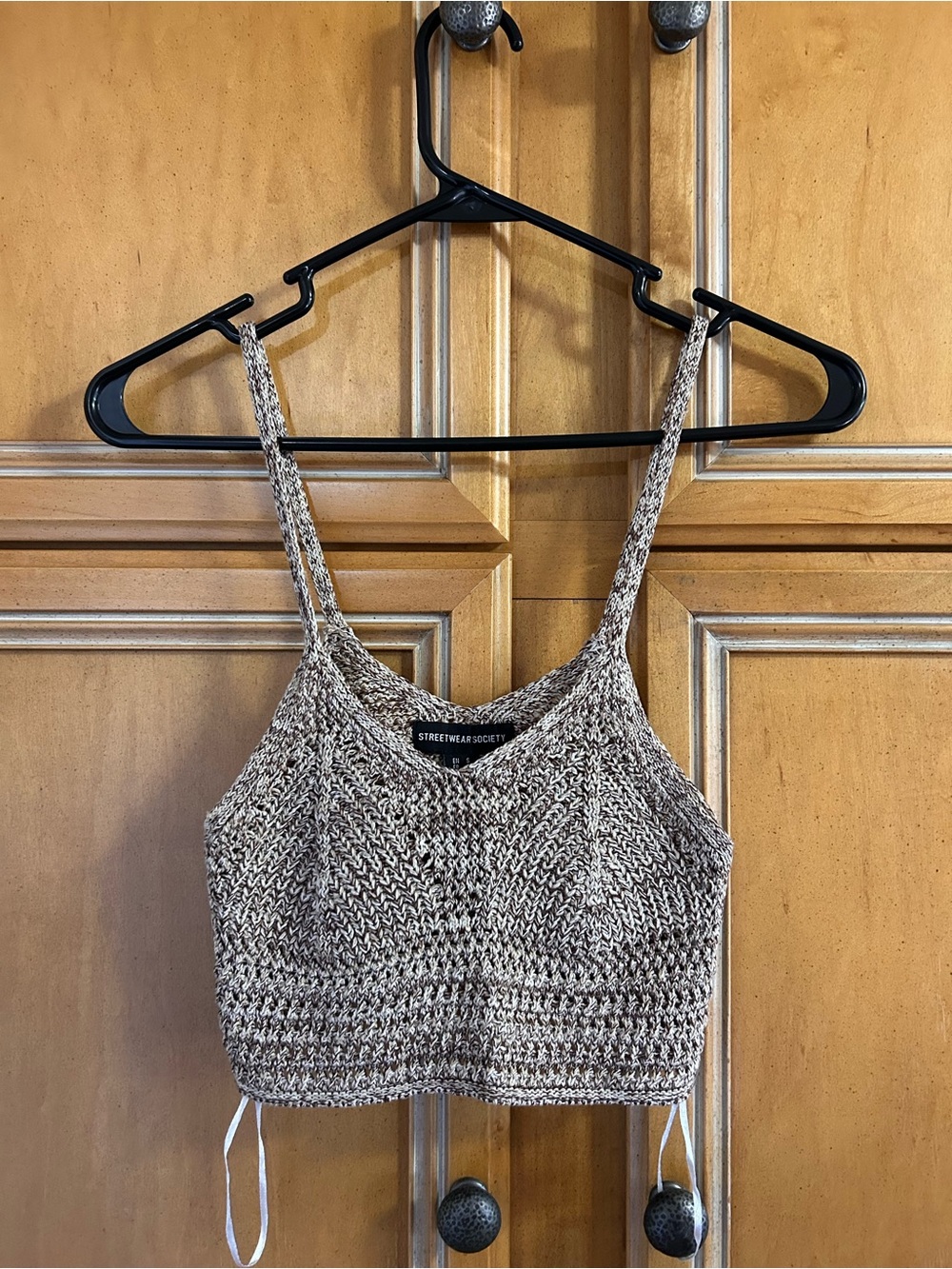 Streetwear Society Cream and Brown Marled Knit Cropped Camisole